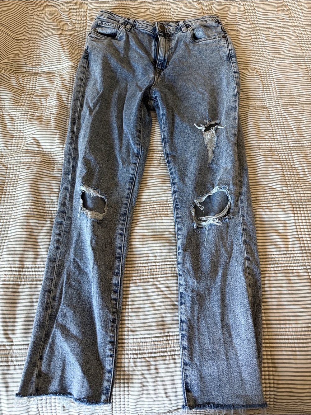 Buffalo David Bitton Women's Straight Leg Ripped Blue Jeans